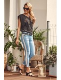 Modische Jeans mit seitlichem Mesh-Streifen 8923 - Online-Shop - Boutique